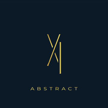 XI Abstract Golden Logo Design. Abstract Golden Symbol Composition on a Dark Navy Blue Background