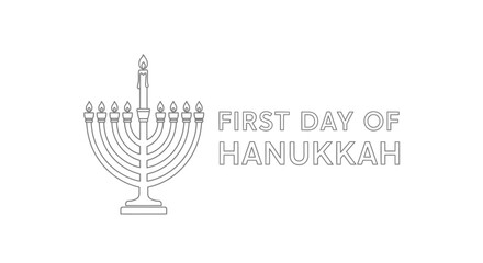 A detailed line drawing depicts a menorah with one lit candle celebrating Hanukkah