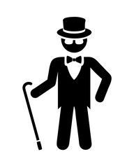 Silhouette of gentleman in top hat and cane
