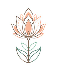 Peach lotus flower with green leaves in vertical design