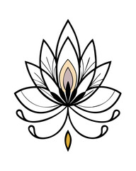 Fototapeta premium Black and beige lotus flower with curled lines and petals