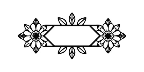 Floral badge with large flower icons in black line style