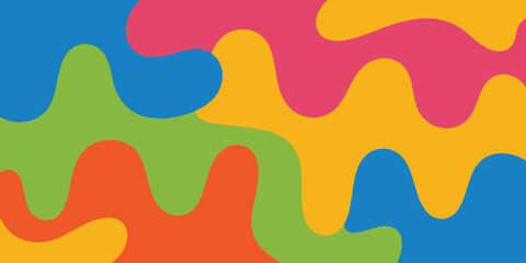 A colorful abstract background featuring wavy shapes in blue, green, orange, yellow, and pink shades