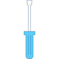 Simple Illustration of a Screwdriver with a Light Blue Handle and Silver Shaft on a Transparent Background