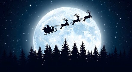 Santa s sleigh flying across the moon on christmas eve