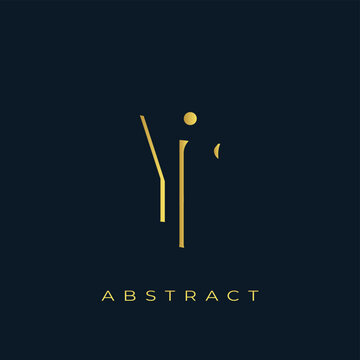 YF Abstract Golden Logo Design. Abstract Golden Symbol Composition on a Dark Navy Blue Background