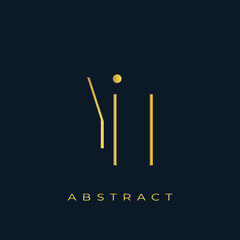 YH Abstract Golden Logo Design. Abstract Golden Symbol Composition on a Dark Navy Blue Background
