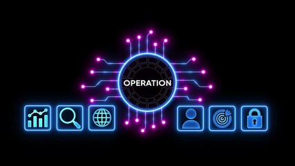 Futuristic neon digital interface operation network connection data flow user target security lock abstract technology background glowing circuit board purple pink lights dark screen - Powered by Adobe