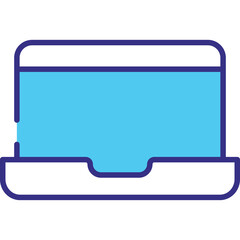 Simple Illustration of an Open Laptop Computer with a Bright Blue Screen and White Keyboard on a Transparent Background