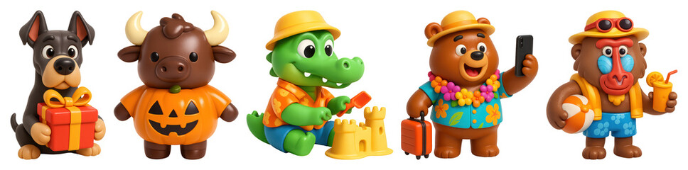 Obraz premium PNG Colorful animal toys collection, element set on transparent background