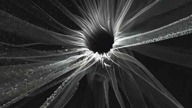 Abstract Monochrome Fabric Texture with Flowing Geometric Shapes and Whirling Motion in Mysterious Ethereal Style for Conceptual Photography