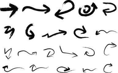 Hand drawn arrow set in black ink for directional and design purposes