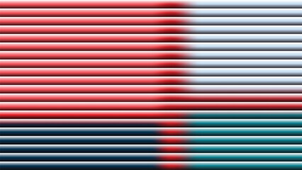 Abstract composition of horizontal lines in shades of red white and teal blending together