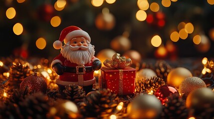 Obraz premium Santa Claus with gifts and ornaments creating a magical, festive atmosphere perfect for holiday promotions and seasonal campaigns this December