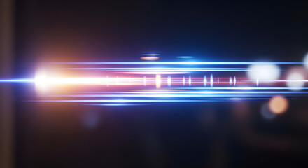 Abstract futuristic light streaks with lens flare effect in dark background