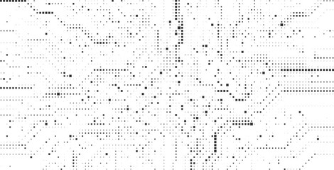Complex dense halftone circuit mesh texture with countless scattered dotted elements forming abstract digital electronics background for futuristic high tech and innovation visuals