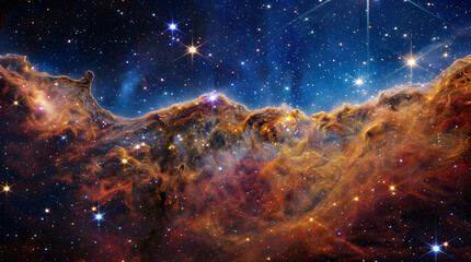 Stunning Cosmic Nebula Panorama with Colorful Interstellar Clouds and Bright Stars