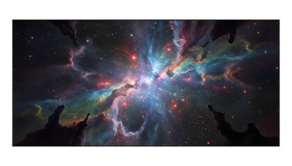 Stunning Cosmic Nebula Panorama with Colorful Interstellar Clouds and Bright Stars