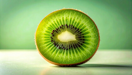 Fresh kiwi slice close-up on green background