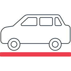 Simple Line Art of a Car with a Red Stripe and Transparent Background