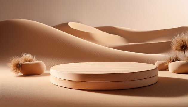 Beige Wooden Podiums On A Sand Like Backdrop