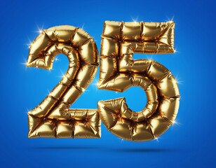 number 25 in gold balloons