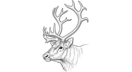 Fototapeta premium Majestic deer head with intricate line art, perfect for wildlife designs, hunting themes, or nature-inspired projects with a touch of elegant wilderness