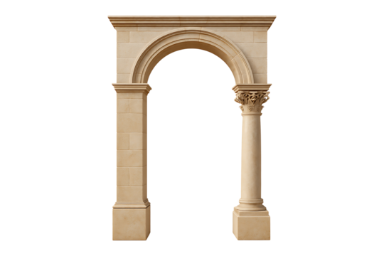 Classical Stone Arch with Columns Isolated on a Transparent Background