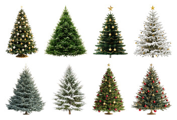 Fototapeta premium PNG Diverse festive Christmas trees collection, element set on transparent background