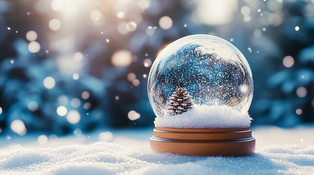 Experience winter's magic with this dazzling snow globe featuring a pinecone, perfect for holiday cards, festive decor, and winter promotions