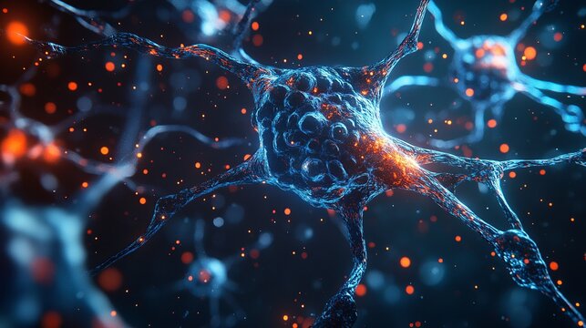 Discover the complexities of neural networks with this stunning neuron cell illustration, perfect for science, technology, and medical themes