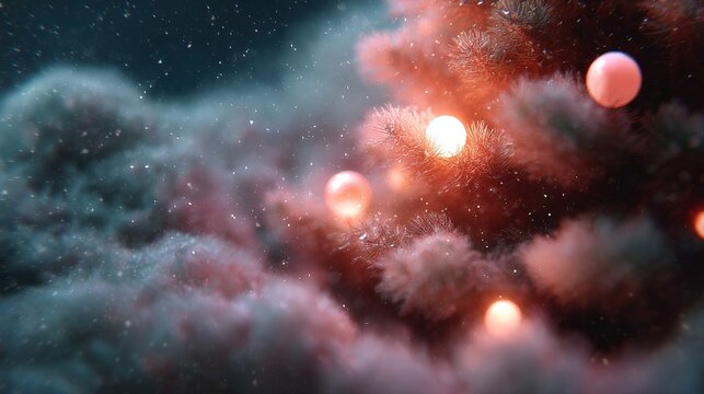 A magical winter scene of glowing holiday lights and delicate snowflakes - Powered by Adobe