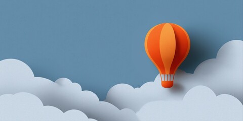 Obraz premium Orange hot air balloon among white clouds on a clear blue sky