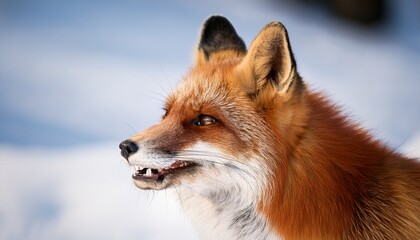 Fototapeta premium Striking Portrait Of A Growling Red Fox In Snowy Landscape Perfect For Highenergy Campaigns Or Seasonal Marketing