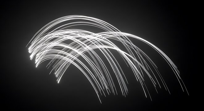 Abstract streaks of white light form arcing patterns against a dark background