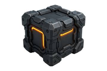 High Tech Sci Fi Crate Featuring Metallic Panels and Lights Isolated on a Transparent Background