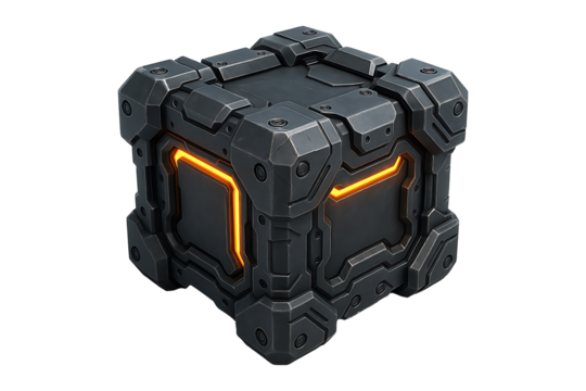 High Tech Sci Fi Crate Featuring Metallic Panels and Lights Isolated on a Transparent Background