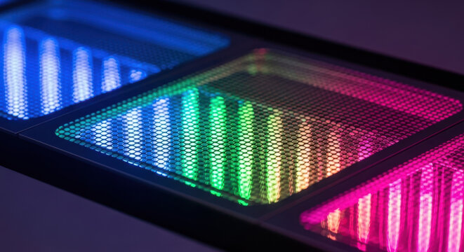Radiant cooling grille with colorful LED lights for server room designs, technology blogs, and data center presentations