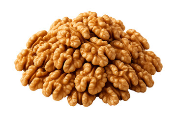 Fresh Shelled Walnut Kernel Pile Close Up Isolated on a Transparent Background