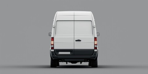 Photorealistic Rear View of a White Van on a Gray Background for Business Mockups, Marketing Materials, and Creative Project Presentations in Urban Lifestyle Contexts