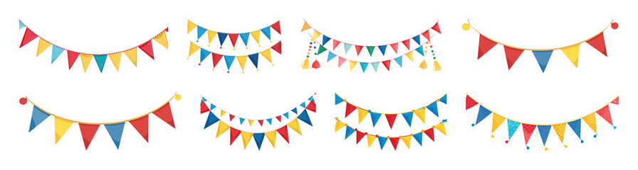 Fototapeta premium PNG Colorful festive bunting decoration, element set on transparent background