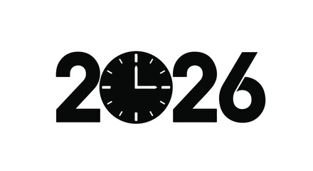 Clock face integrated into the year 2026, symbolizing future time and planning