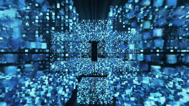 Abstract Blue Cube Motion Creates Digital Tunnel Effect Perspective