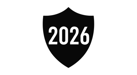 Shield emblem with the year 2026, symbolizing future protection and planning.