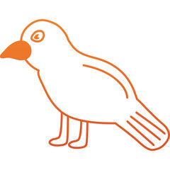 Simple Orange Outline Illustration of a Bird Standing on a Transparent Background with Detailed Feathers and a Distinct Beak and Eye