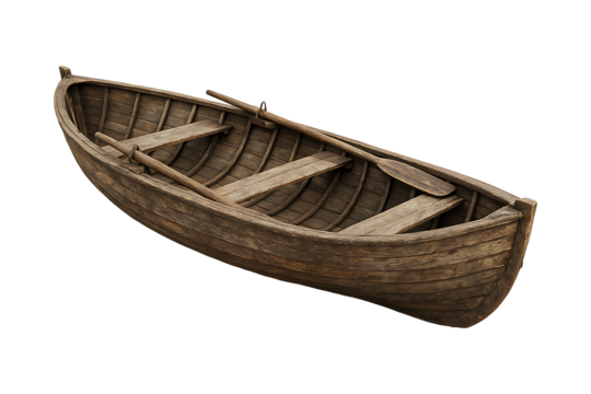Classic Wooden Rowboat Built with Aged Timber Craftsmanship Isolated on a Transparent Background