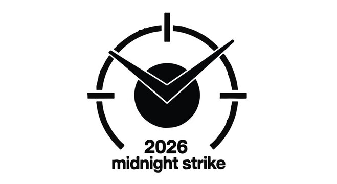 Clock face with 2026 date and midnight strike symbol, representing a deadline or important event.