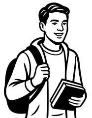 Student carrying books and backpack in a casual setting