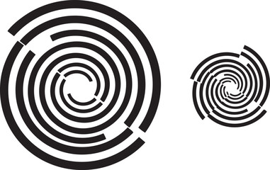 Two black spiral silhouettes of different sizes isolated on transparent background