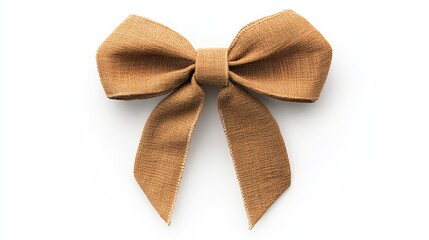Elegant tan burlap bow on white background perfect for rustic weddings or charming farmhouse decor projects and holiday gift wrapping ideas